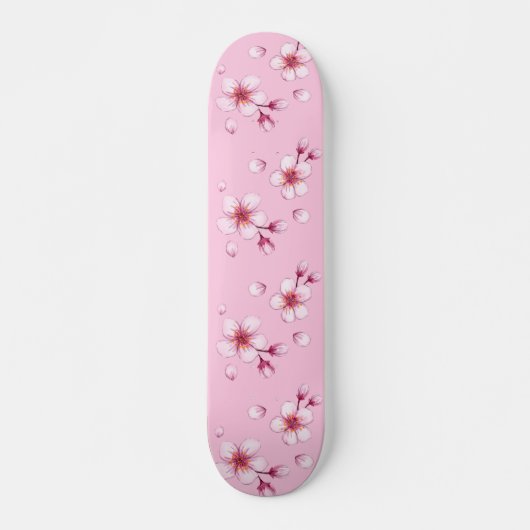 Roze Waterverf Cherry Blossom Pattern Skateboard (Voorkant)