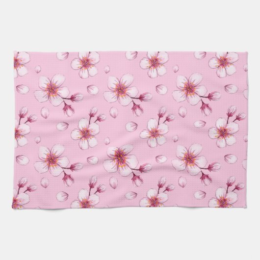 Roze Waterverf Cherry Blossom Pattern Theedoek (Horizontaal)