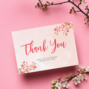Roze Waterverf Cherry Blossom Spring Wedding Bedankkaart