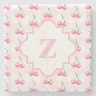 Roze Waterverf Cherry Schattige Roze Gingham Patte Stenen Onderzetter