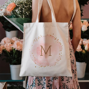 Roze Waterverf Cirkel Monogram Tote Bag