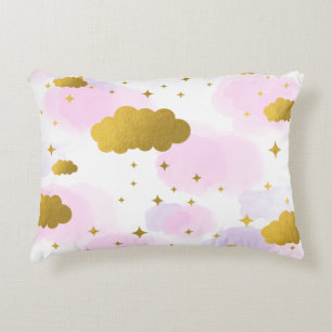 Roze Waterverf Clouds Gold Stars Sky Accent Kussen