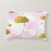 Roze Waterverf Clouds Gold Stars Sky Accent Kussen (Achterkant)