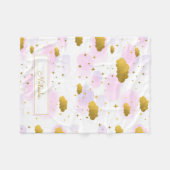 Roze Waterverf Clouds Gold Stars Sky Fleece Deken (Voorkant (Horizontaal))