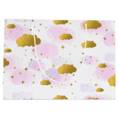 Roze Waterverf Clouds Gold Stars Sky Groot Cadeauzakje (Achterkant)