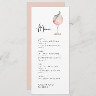 Roze Waterverf Cocktail Wedding Menu Kaart