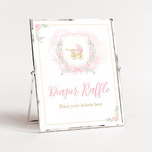 Roze Waterverf Crest Baby shower Luier Raffle Poster
