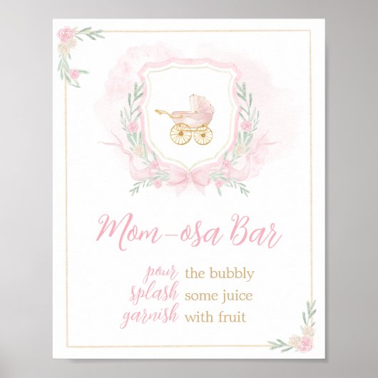 Roze Waterverf Crest Baby shower Moeder Osa Bar Poster (Voorkant)
