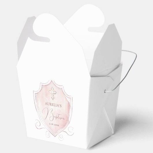 Roze Waterverf Crest doop verwijderen Bedankdoosjes (Geopend)