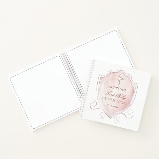 Roze Waterverf Crest eerste communie gastenboek Notitieboek (Binnen)