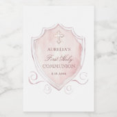 Roze Waterverf Crest Eerste Communie Wijn Etiket (Enkel label)