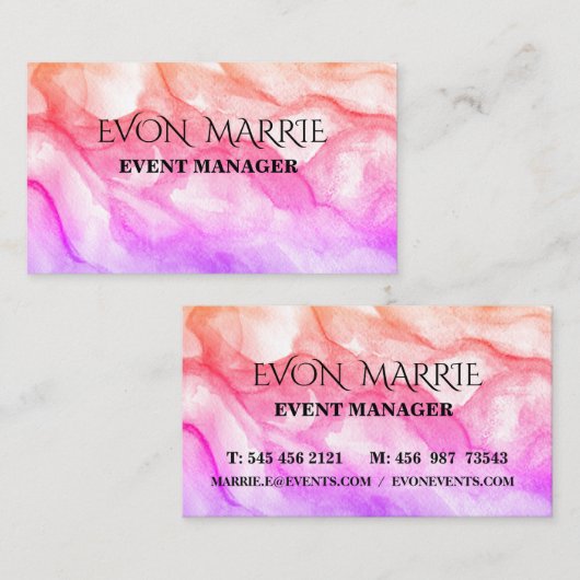 Roze Waterverf Csutom Business Kaart Visitekaartje (Voorkant / Achterkant)