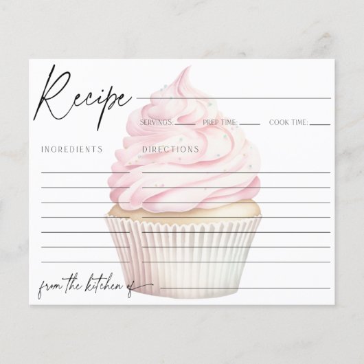 Roze Waterverf Cupcake Recept Kaart (Voorkant)