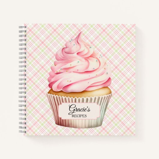 Roze Waterverf Cupcake Recept Notitieboek (Voorkant)