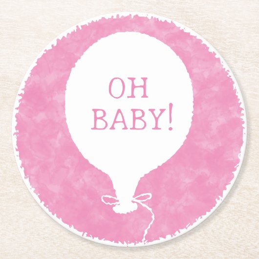 Roze Waterverf Custom Text Baby shower Oh Baby Ronde Kartonnen Onderzetter (Voorkant)