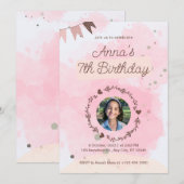 Roze Waterverf Cute Birthday Kaart (Voorkant / Achterkant)