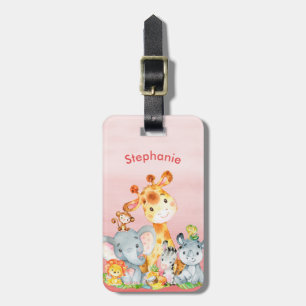 Roze Waterverf Cute Safari Oerwouden Bagagelabel