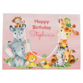 Roze Waterverf Cute Safari Oerwouden Groot Cadeauzakje (Achterkant)