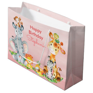 Roze Waterverf Cute Safari Oerwouden Groot Cadeauzakje