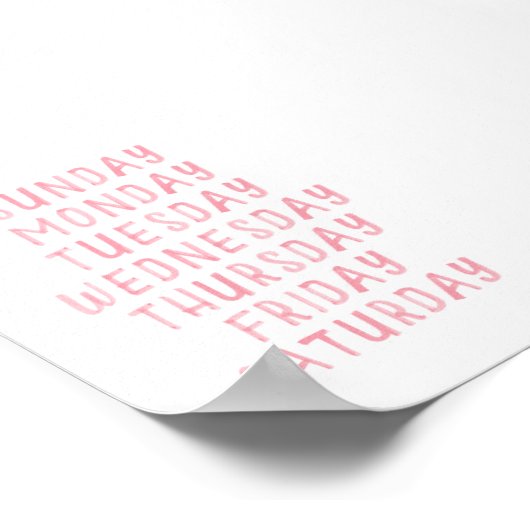 Roze waterverf dagen van week educatief poster (Hoek)