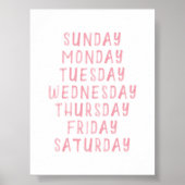 Roze waterverf dagen van week educatief poster (Voorkant)