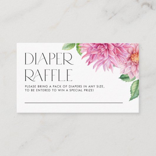 Roze Waterverf Dahlia Baby shower Luier Raffle Informatiekaartje (Voorkant)