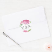 Roze Waterverf Dahlia Bloemige Verjaardag Bedankt Ronde Sticker (Envelop)
