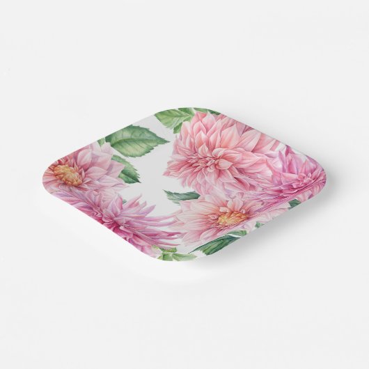 Roze Waterverf Dahlia Bloemmotief Papieren Bordje (Gebogen)