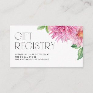 Roze Waterverf Dahlia Floral Baby shower Registry Informatiekaartje