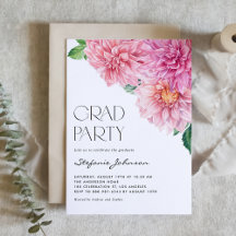 Roze Waterverf Dahlia Floral Graduation Party