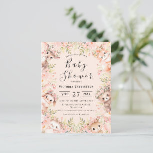 Roze Waterverf Dieren Budget Baby shower Briefkaart