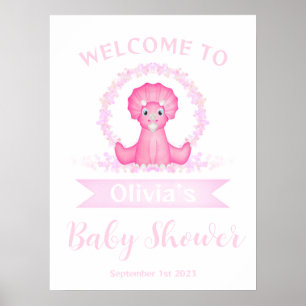 Roze Waterverf Dinosaur Baby shower Welkomstteken Poster
