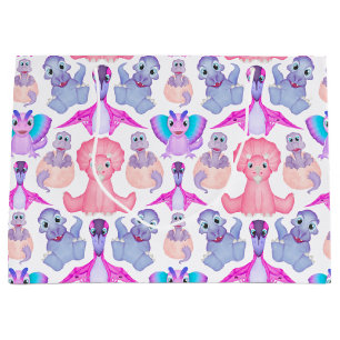 Roze Waterverf Dinosaur Birthday Baby shower Groot Cadeauzakje