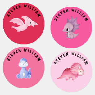 Roze waterverf Dinosaurussen Gepersonaliseerde kin Labels