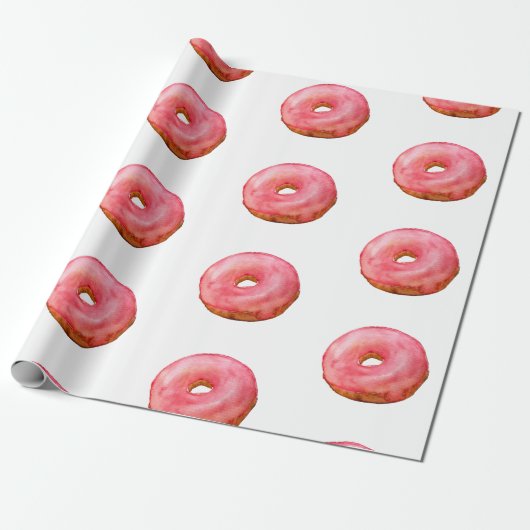 Roze Waterverf Donuts Sweet Dessert Cadeaupapier (Uitgerold)