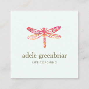 Roze Waterverf Dragonfly Logo Holistic Healer Vierkante Visitekaartje