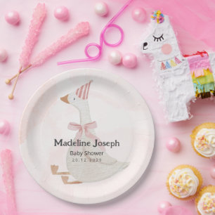 Roze Waterverf Eend Meisje Baby Shower Papieren Bordje