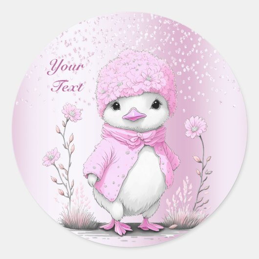 Roze Waterverf eend Sticker (Voorkant)