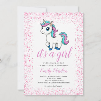 Roze waterverf eenhoorn babyshower kaart