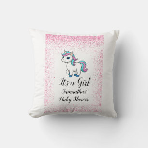 Roze waterverf eenhoorn babyshower Kussen