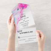 Roze waterverf elegant Al in One Wedding Invite All In One Uitnodiging (Afscheurbaar)