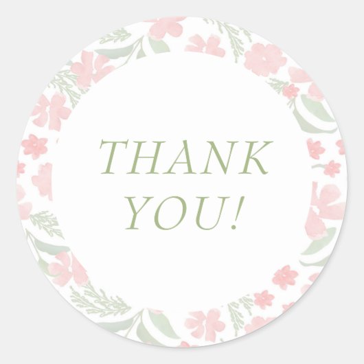 Roze Waterverf Elegant Dank u Sticker (Voorkant)