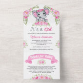 Roze Waterverf Elephant Baby shower All In One Uitnodiging (Binnen)