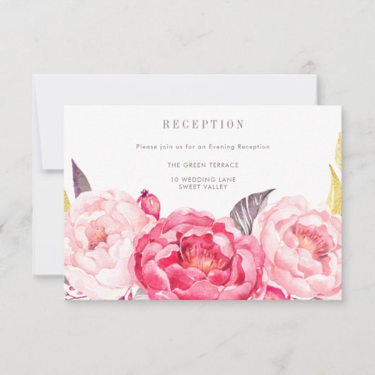 Roze Waterverf Engelse Bouquet Reception Card Kaart (Voorkant)