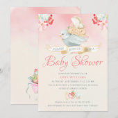 Roze Waterverf Fairy Baby shower Kaart (Voorkant / Achterkant)