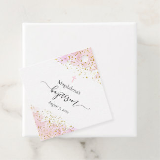 roze waterverf | faux gouden details Doop Bedankjes Labels