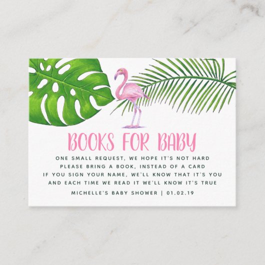 Roze Waterverf Flamingo Baby shower Book Request Informatiekaartje (Voorkant)