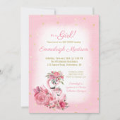 Roze Waterverf Flamingo Ballerina Baby shower Kaart (Voorkant)