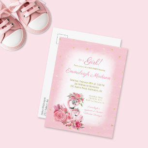 Roze Waterverf Flamingo Ballerina Baby shower Uitnodiging Briefkaart