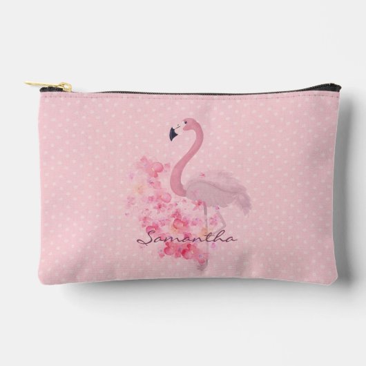 Roze Waterverf Flamingo Floral en Stippen Genoemd Etui (Voorkant)